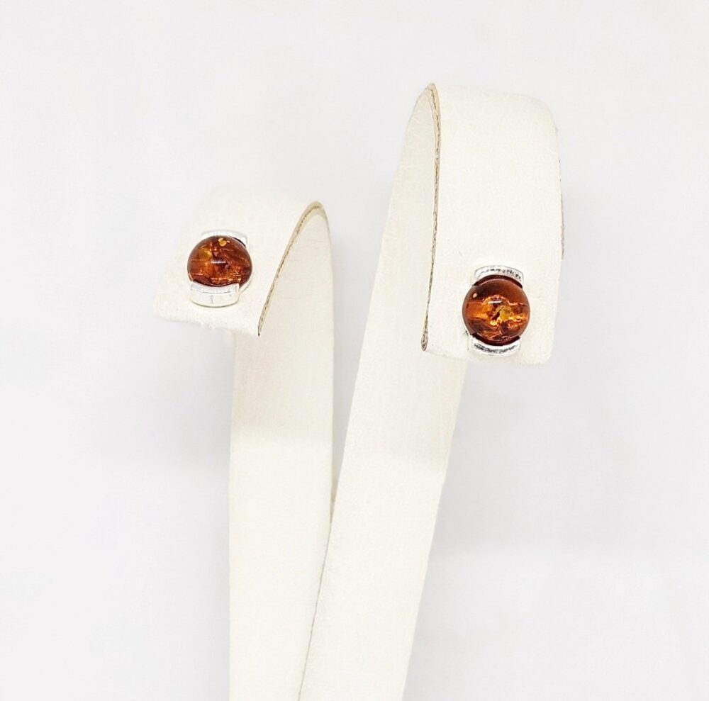 Minđuše - Srebro 925 + Ćilibar - 0,8 cm
