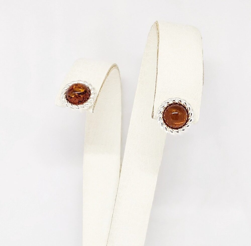 Minđuše - Srebro 925 + Ćilibar - 0,8 cm