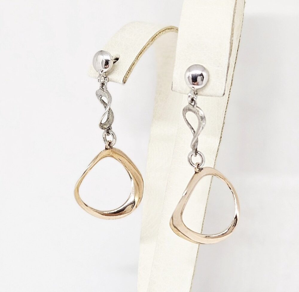 Minđuše - Srebro 925 + Rose gold pozlata - 3,8 cm - Slika 2