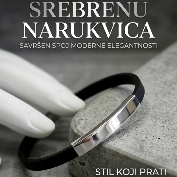 Narukvica - Srebro 925 + kaučuk - 20 cm
