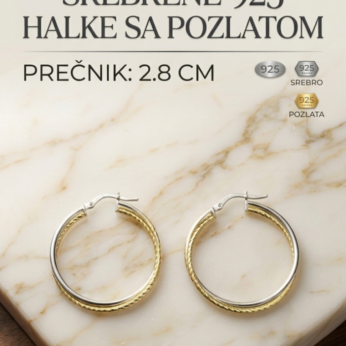 Naušnice - Srebro 925 + 14k pozlata - 2,8 cm